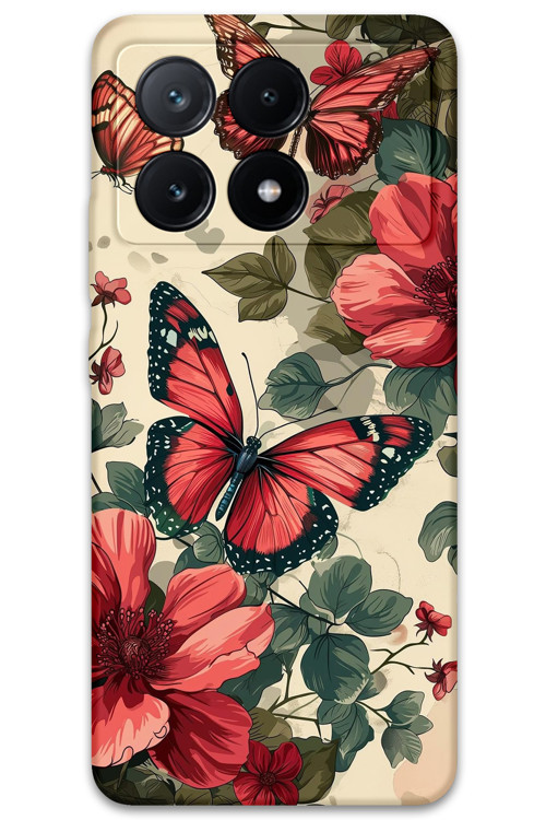 Poco X6 Pro Uyumlu Kelebek Desenli Telefon Kılıfı + Ekran Koruyucu - 5795