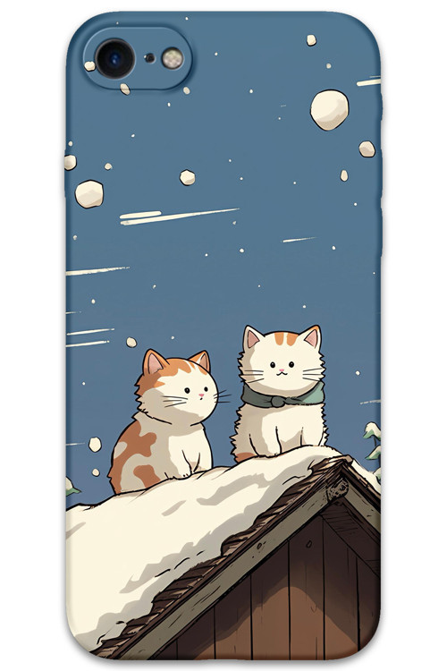 İphone Se 2022 Uyumlu Kedi Desenli Telefon Kılıfı + Ekran Koruyucu - 5780