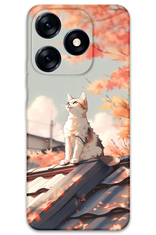Tecno Spark 10 Uyumlu Kedi Desenli Telefon Kılıfı + Ekran Koruyucu - 5784