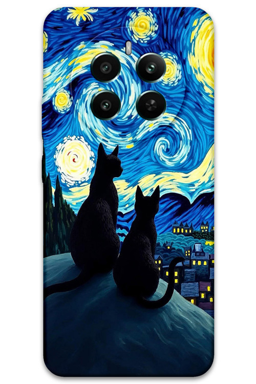 Realme 12 Pro Plus Uyumlu Kedi Desenli Telefon Kılıfı + Ekran Koruyucu - 5782
