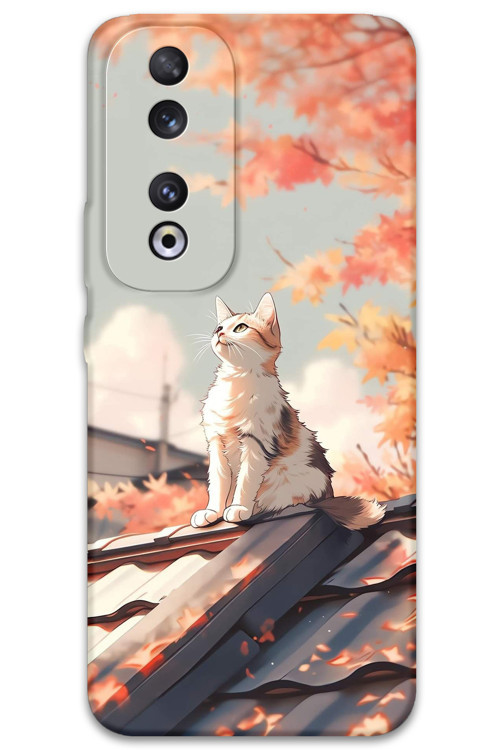 Huawei Honor 90 Uyumlu Kedi Desenli Telefon Kılıfı + Ekran Koruyucu - 5784