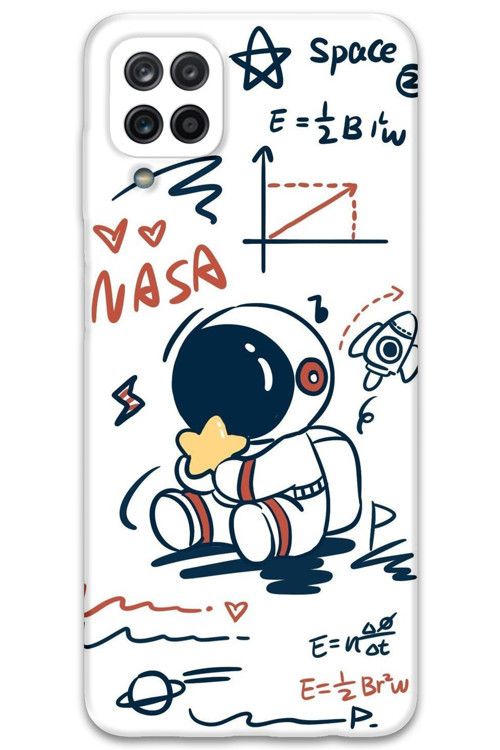 Galaxy A12 Uyumlu Astronot Desenli Telefon Kılıfı + Ekran Koruyucu - 5858
