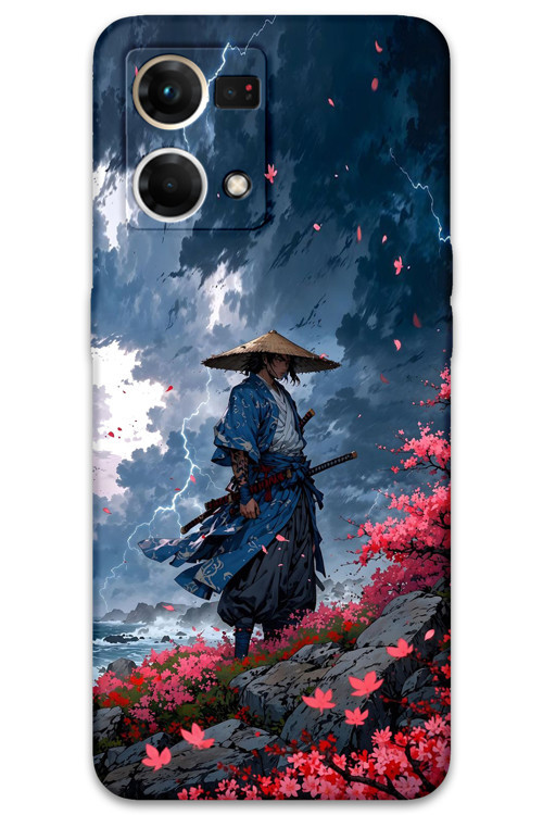 Oppo Reno 7 Uyumlu Samuray Desenli Telefon Kılıfı + Ekran Koruyucu - 5825