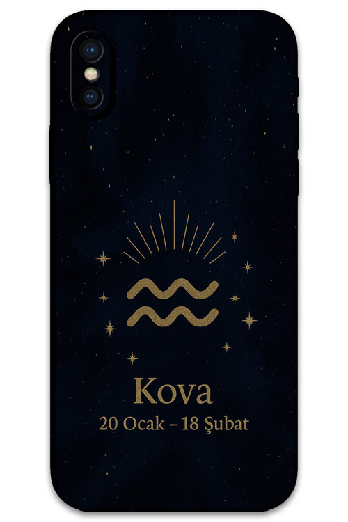 İphone X Uyumlu Kova Burcu Desenli Telefon Kılıfı + Ekran Koruyucu - 5778