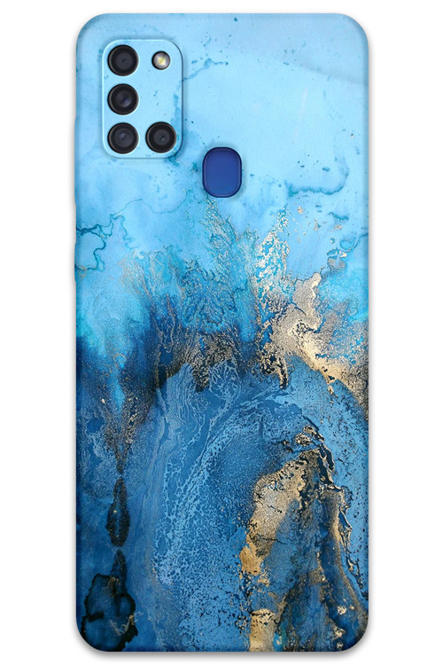 Galaxy A21S Uyumlu Mermer Desenli Telefon Kılıfı + Ekran Koruyucu - 5812