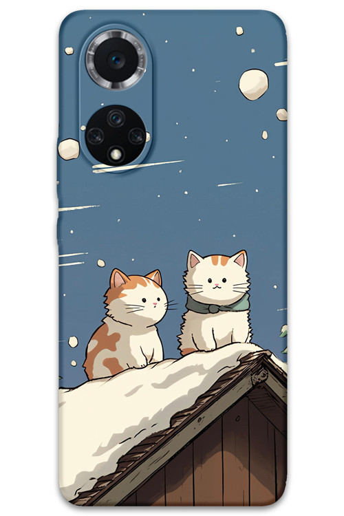 Huawei Nova 9 Uyumlu Kedi Desenli Telefon Kılıfı + Ekran Koruyucu - 5780