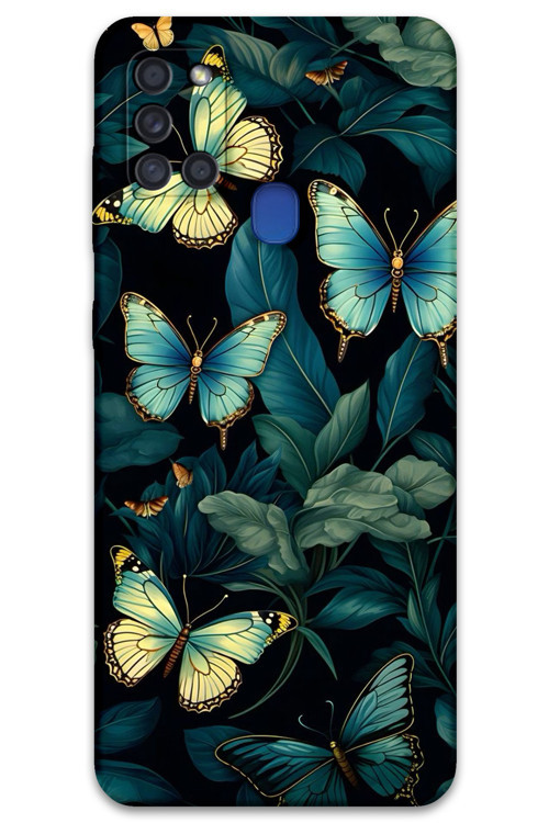 Galaxy A21S Uyumlu Kelebek Desenli Telefon Kılıfı + Ekran Koruyucu - 5791