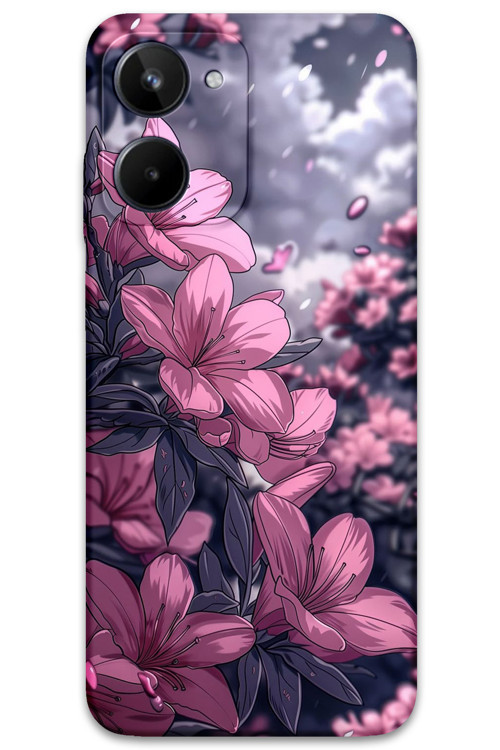 Realme 10 4G Uyumlu Çiçek Desenli Telefon Kılıfı + Ekran Koruyucu - 5796