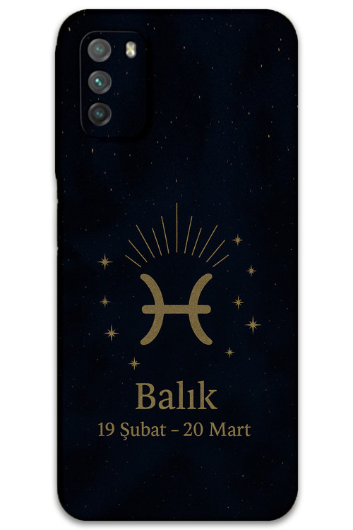 Poco M3 Uyumlu Balık Burcu Desenli Telefon Kılıfı + Ekran Koruyucu - 5779