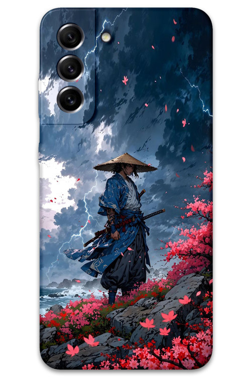 Galaxy S21 Uyumlu Samuray Desenli Telefon Kılıfı + Ekran Koruyucu - 5825