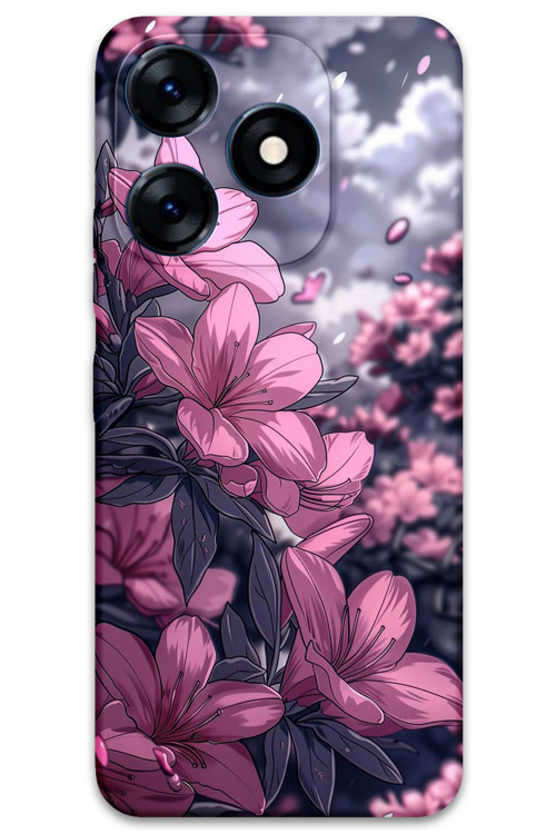 Tecno Spark 10 Uyumlu Çiçek Desenli Telefon Kılıfı + Ekran Koruyucu - 5796