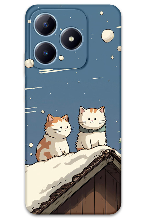 Realme Note 50 Uyumlu Kedi Desenli Telefon Kılıfı + Ekran Koruyucu - 5780