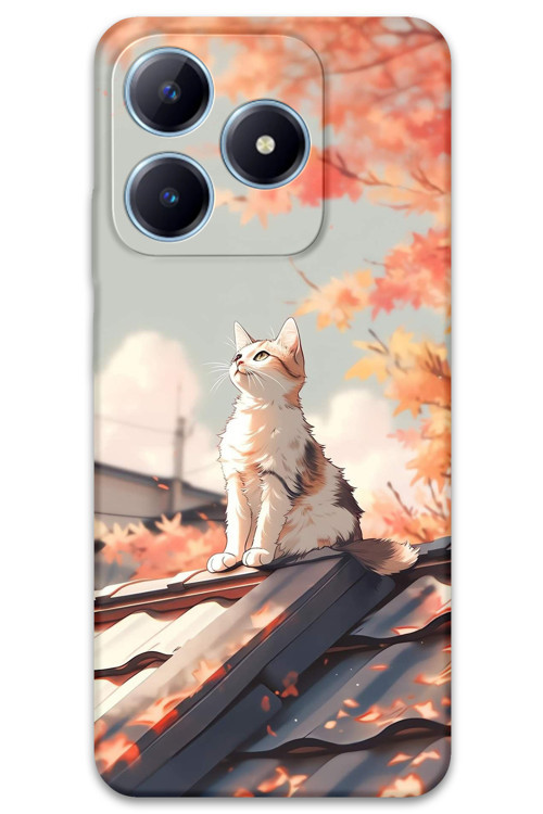 Realme Note 50 Uyumlu Kedi Desenli Telefon Kılıfı + Ekran Koruyucu - 5784