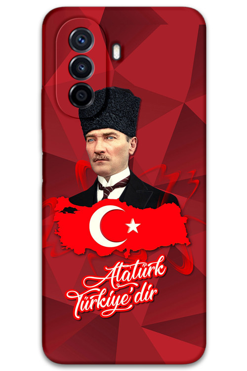 Huawei Nova Y70 Uyumlu Atatürk Desenli Telefon Kılıfı + Ekran Koruyucu - 5851