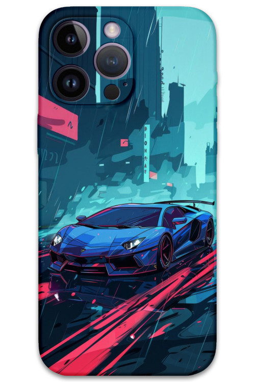 İphone 14 Pro Uyumlu Araba Desenli Telefon Kılıfı + Ekran Koruyucu - 5763