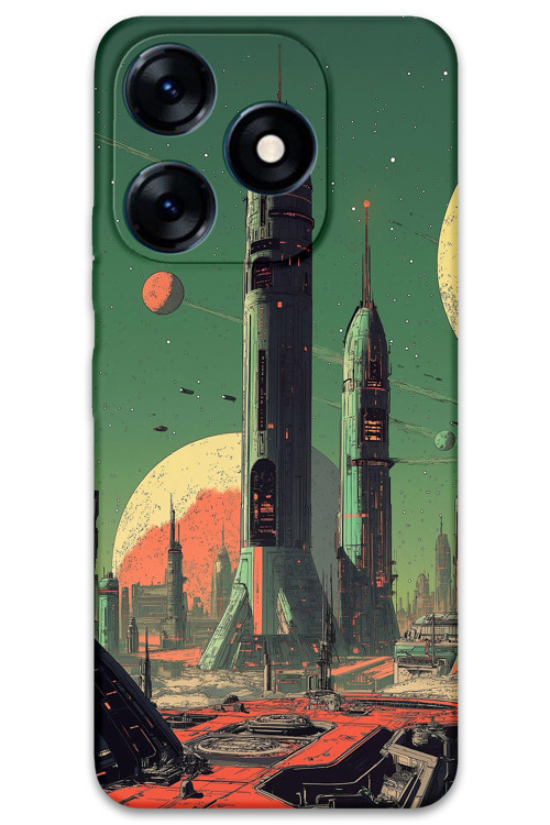 Tecno Spark 20C Uyumlu Uzay Desenli Telefon Kılıfı + Ekran Koruyucu - 5870