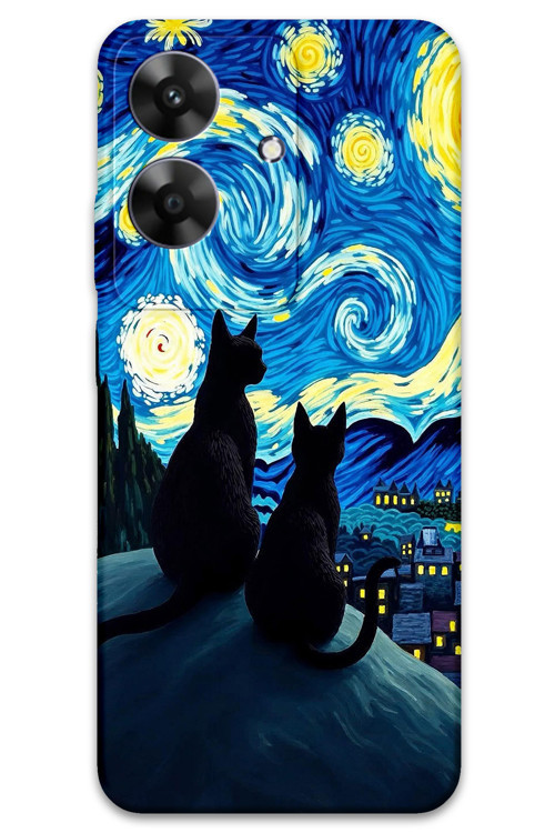Realme Note 60 Uyumlu Kedi Desenli Telefon Kılıfı + Ekran Koruyucu - 5782