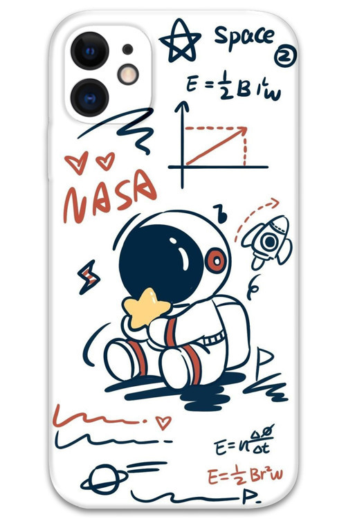 İphone 12 Uyumlu Astronot Desenli Telefon Kılıfı + Ekran Koruyucu - 5858