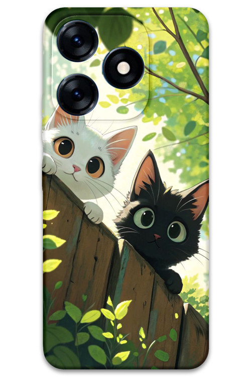 Tecno Spark 20C Uyumlu Kedi Desenli Telefon Kılıfı + Ekran Koruyucu - 5785