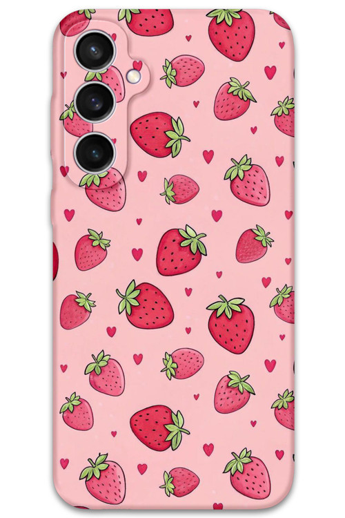 Galaxy S24 Fe Uyumlu Çilek Desenli Telefon Kılıfı + Ekran Koruyucu - 5804