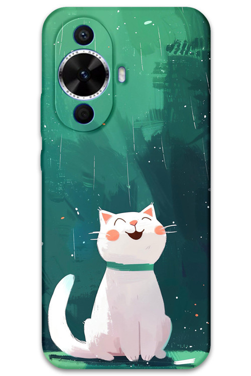Huawei Nova 12S Uyumlu Kedi Desenli Telefon Kılıfı + Ekran Koruyucu - 5781
