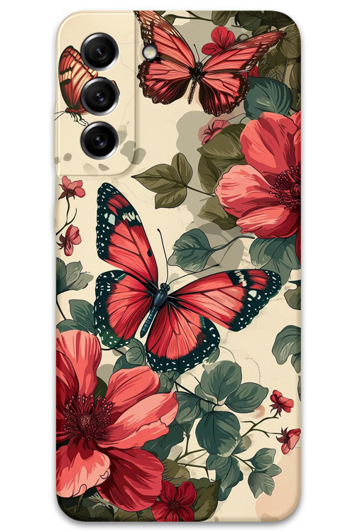 Galaxy S22 Uyumlu Kelebek Desenli Telefon Kılıfı + Ekran Koruyucu - 5795