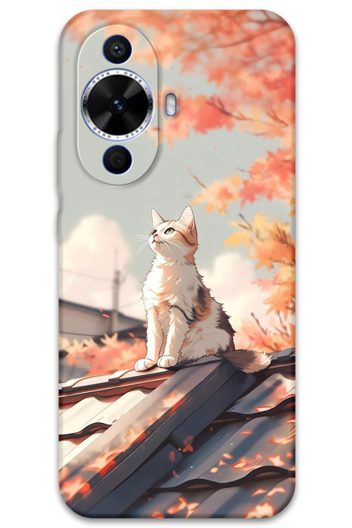 Huawei Nova 12S Uyumlu Kedi Desenli Telefon Kılıfı + Ekran Koruyucu - 5784