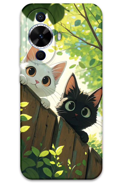 Huawei Nova 12S Uyumlu Kedi Desenli Telefon Kılıfı + Ekran Koruyucu - 5785