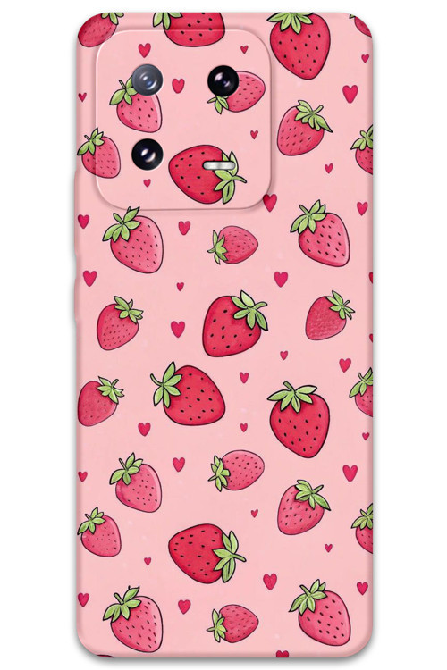 Xiaomi Mi 13 Pro Uyumlu Çilek Desenli Telefon Kılıfı + Ekran Koruyucu - 5804