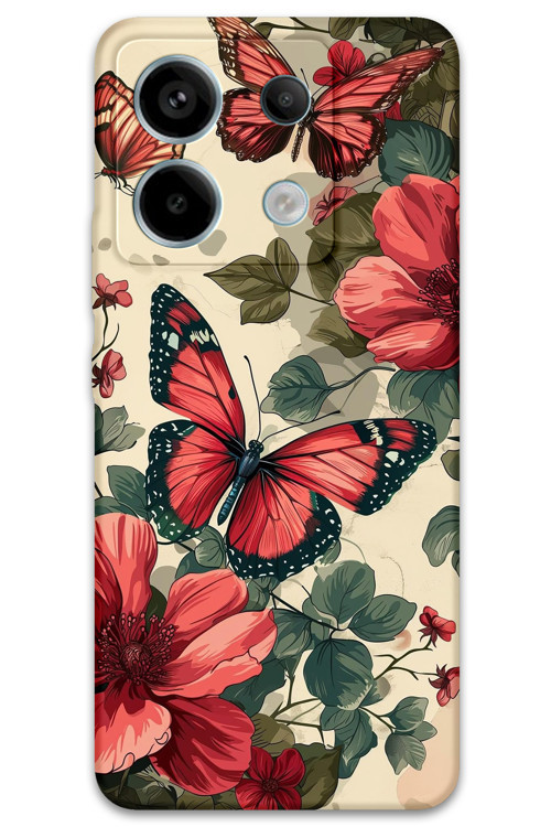 Poco M6 Pro Uyumlu Kelebek Desenli Telefon Kılıfı + Ekran Koruyucu - 5795
