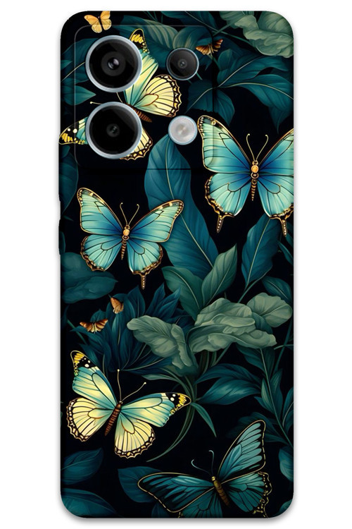 Poco M6 Pro Uyumlu Kelebek Desenli Telefon Kılıfı + Ekran Koruyucu - 5791