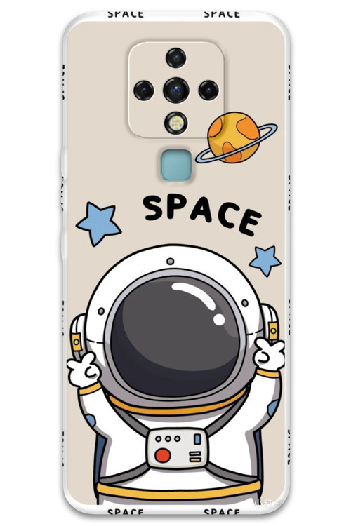 Tecno Camon 16 Uyumlu Astronot Desenli Telefon Kılıfı + Ekran Koruyucu - 5865