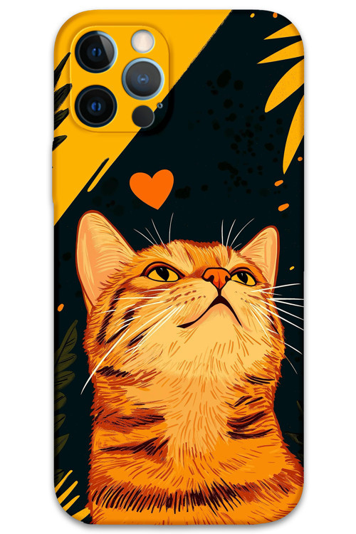 İphone 12 Pro Uyumlu Kedi Desenli Telefon Kılıfı + Ekran Koruyucu - 5783