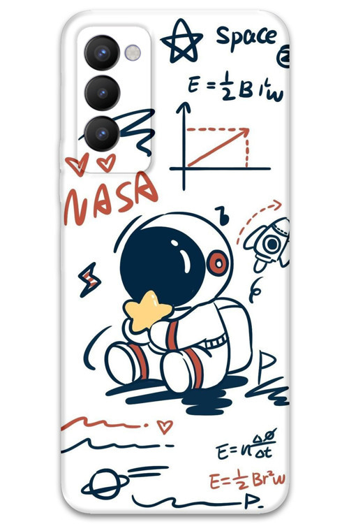 Tecno Camon 18 Uyumlu Astronot Desenli Telefon Kılıfı + Ekran Koruyucu - 5858