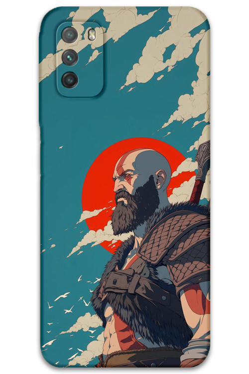 Xiaomi Redmi 9T Uyumlu Kratos Desenli Telefon Kılıfı + Ekran Koruyucu - 5824