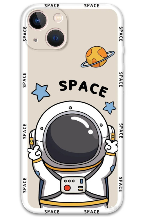 İphone 13 Uyumlu Astronot Desenli Telefon Kılıfı + Ekran Koruyucu - 5865