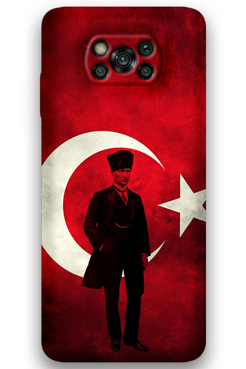 Poco X3 Pro Uyumlu Atatürk Desenli Telefon Kılıfı + Ekran Koruyucu - 5849