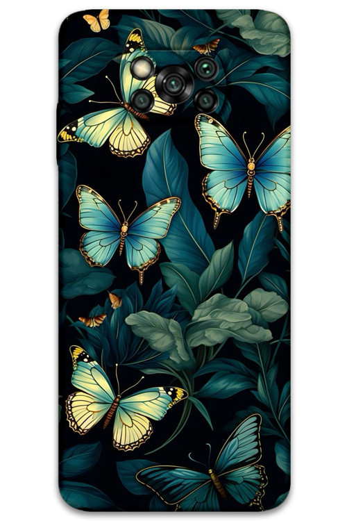 Poco X3 Pro Uyumlu Kelebek Desenli Telefon Kılıfı + Ekran Koruyucu - 5791