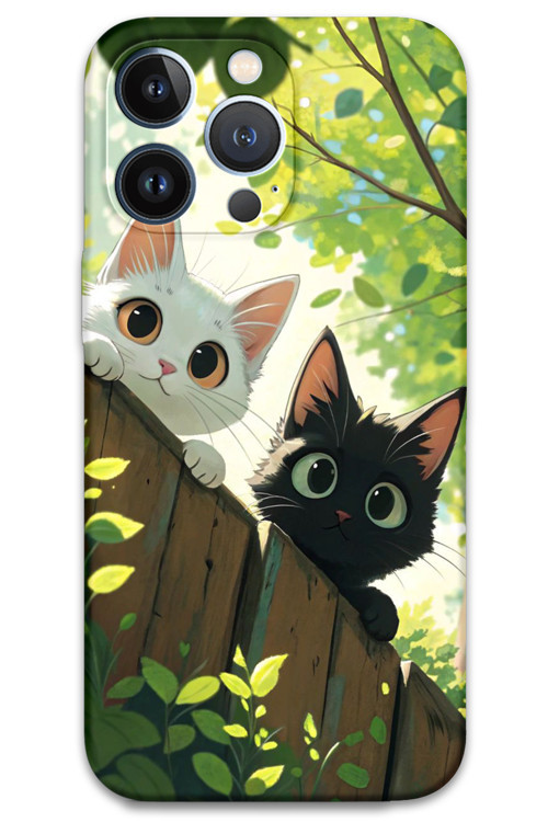İphone 13 Pro Uyumlu Kedi Desenli Telefon Kılıfı + Ekran Koruyucu - 5785