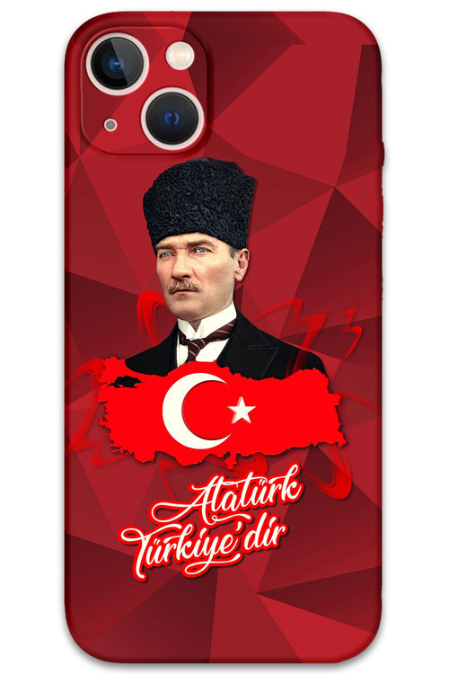 İphone 14 Uyumlu Atatürk Desenli Telefon Kılıfı + Ekran Koruyucu - 5851