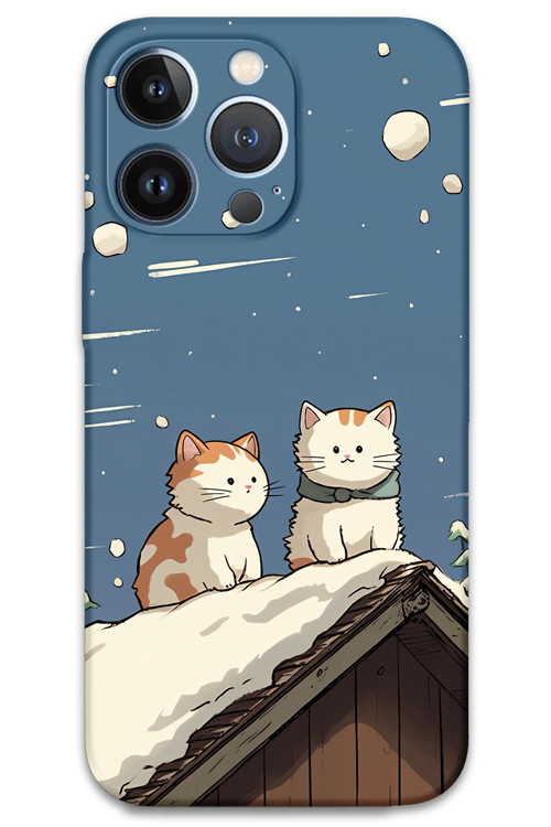 İphone 13 Pro Uyumlu Kedi Desenli Telefon Kılıfı + Ekran Koruyucu - 5780