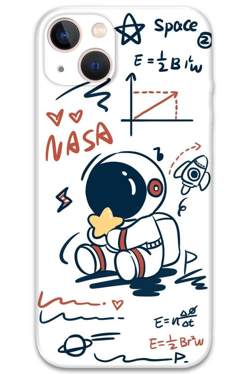 İphone 14 Uyumlu Astronot Desenli Telefon Kılıfı + Ekran Koruyucu - 5858