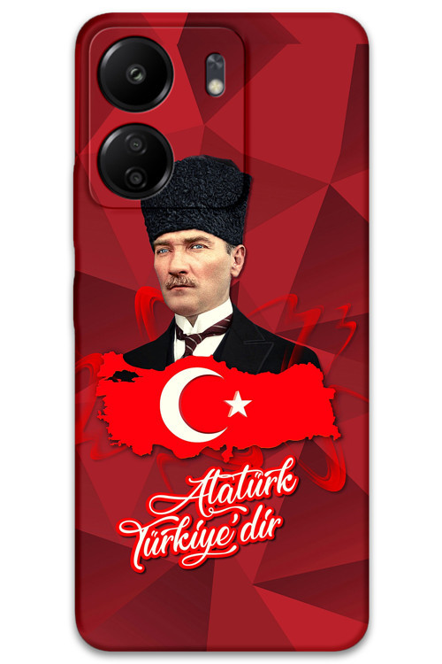 Xiaomi Redmi 13C Uyumlu Atatürk Desenli Telefon Kılıfı + Ekran Koruyucu - 5851