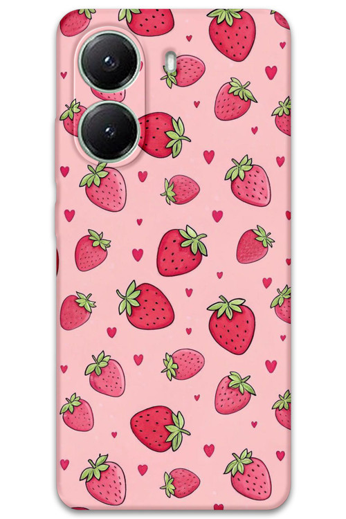 Poco X7 Pro Uyumlu Çilek Desenli Telefon Kılıfı + Ekran Koruyucu - 5804
