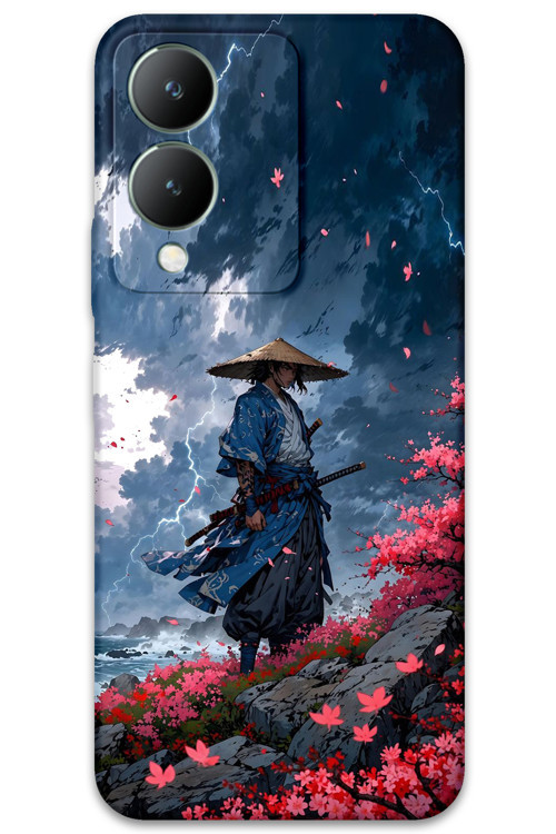 Vivo Y17S Uyumlu Samuray Desenli Telefon Kılıfı + Ekran Koruyucu - 5825