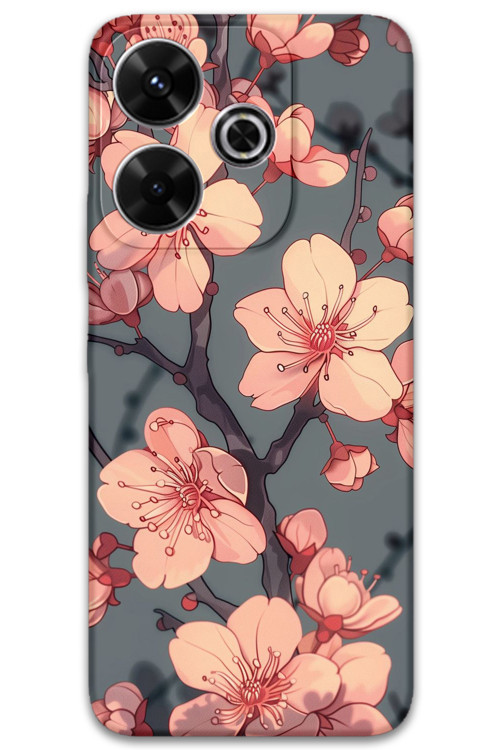 Xiaomi Redmi 13 Uyumlu Çiçek Desenli Telefon Kılıfı + Ekran Koruyucu - 5801