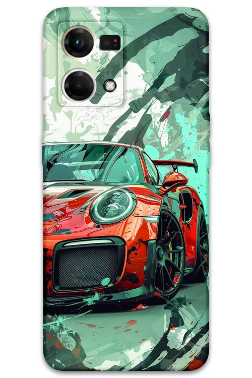 Oppo Reno 7 Uyumlu Araba Desenli Telefon Kılıfı + Ekran Koruyucu - 5765