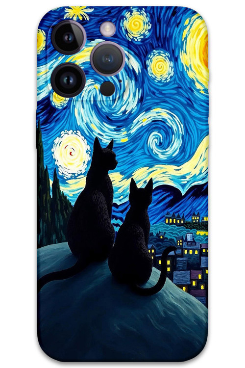 İphone 14 Pro Uyumlu Kedi Desenli Telefon Kılıfı + Ekran Koruyucu - 5782