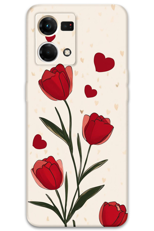 Oppo Reno 7 Uyumlu Çiçek Desenli Telefon Kılıfı + Ekran Koruyucu - 5789