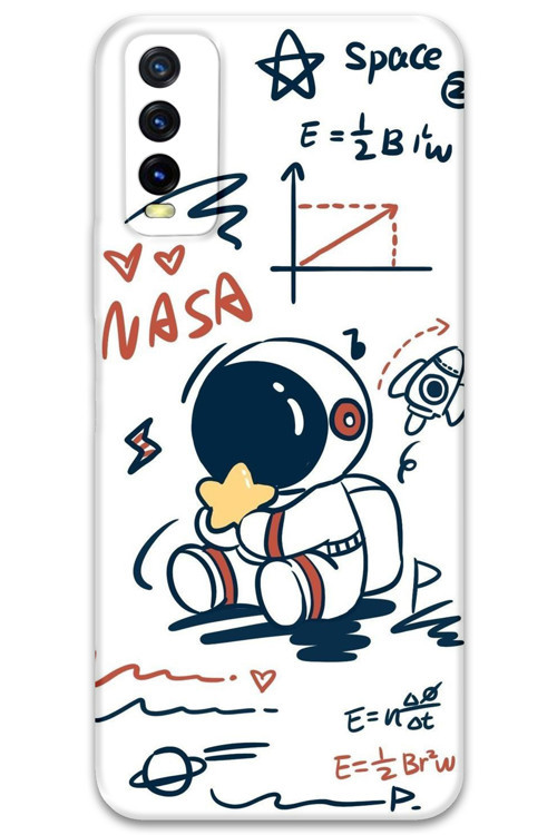 Vivo Y20 Uyumlu Astronot Desenli Telefon Kılıfı + Ekran Koruyucu - 5858